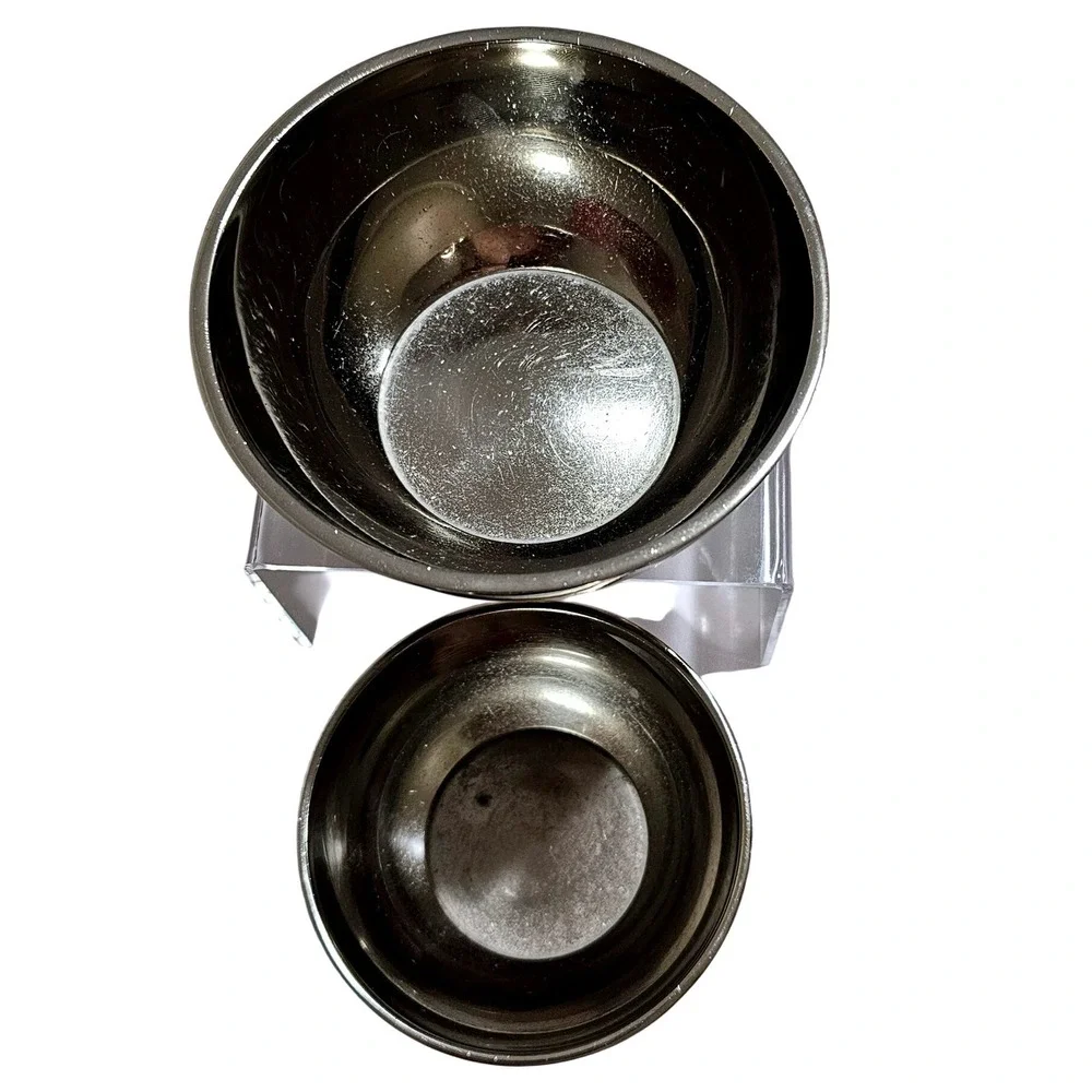 Stainless Steel Nesting Bowls Set of 2 Silver with Shell Inlay Mosaic Band VTG